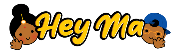 Hey Ma logo with mum and son characters