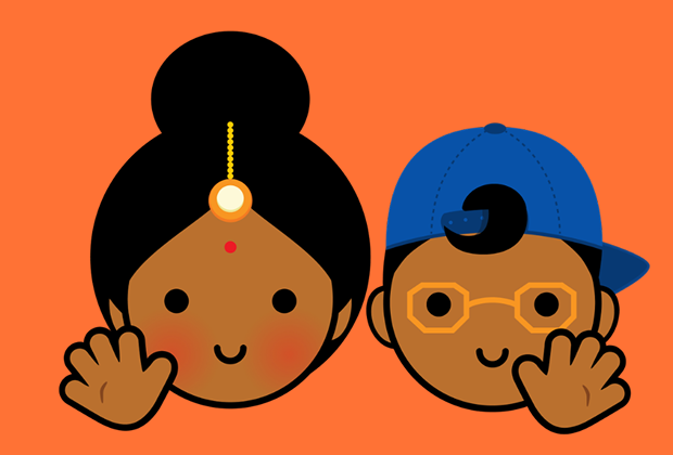 Hey Ma mum and son characters waving
